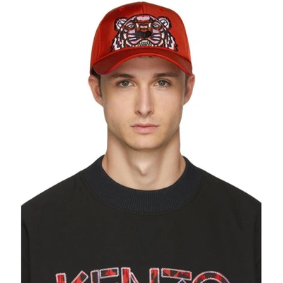 Shop Kenzo Red Canvas Tiger Cap In 21.med.red