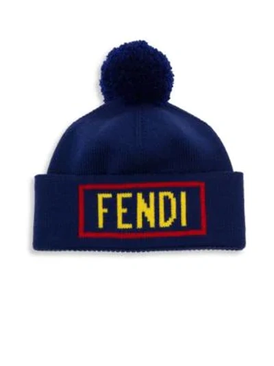 Shop Fendi Vocabulary Logo Wool Beanie In Blue