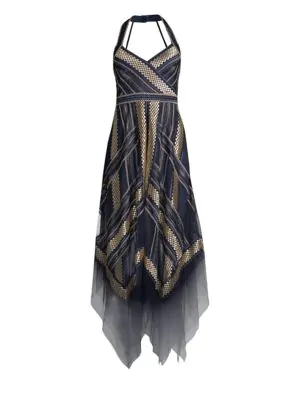 metallic striped handkerchief dress