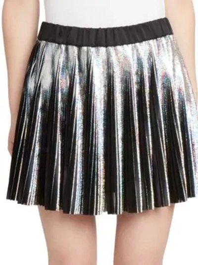 Shop Balmain Holographic Pleated Mini Skirt In Hologramme Noir