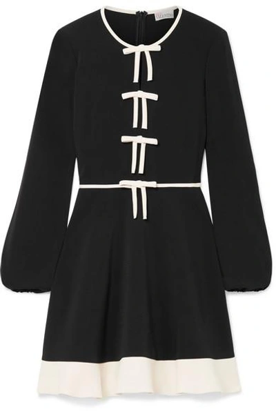 Shop Red Valentino Bow-embellished Stretch-crepe Mini Dress In Black