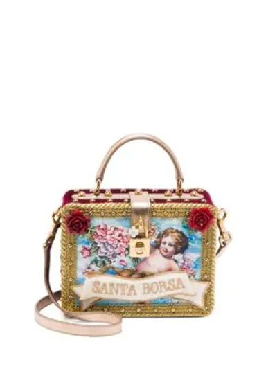 Shop Dolce & Gabbana Velvet Appliqué Convertible Silk Top Handle Bag In Multi