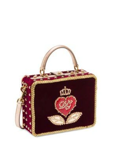 Shop Dolce & Gabbana Velvet Appliqué Convertible Silk Top Handle Bag In Multi