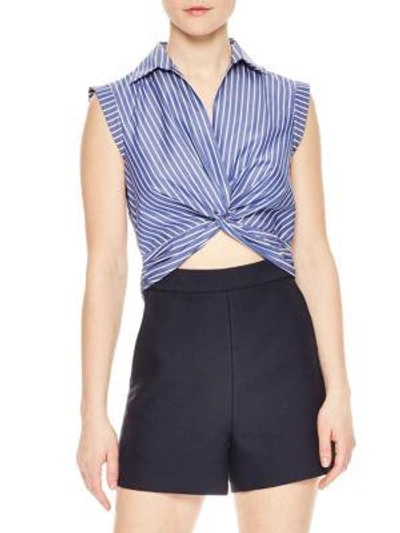 Shop Sandro Color Chroma Short Striped Jumpsuit In Blue