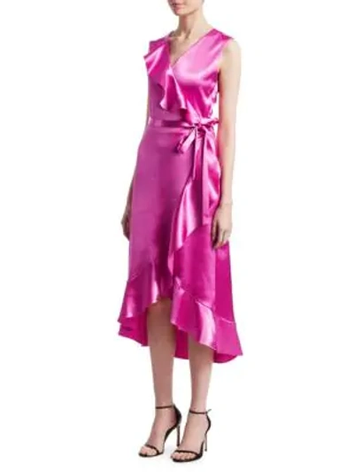 Shop Maje Ripple Satin Evening Dress In Pink