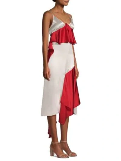 Shop Each X Other Silk Ruffle Slip Dress In Nude Red