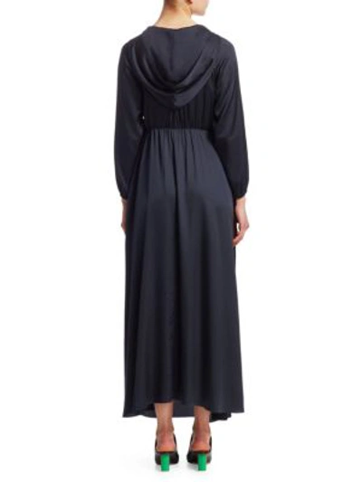 Shop Vetements Hooded Silk Dress In Dark Blue
