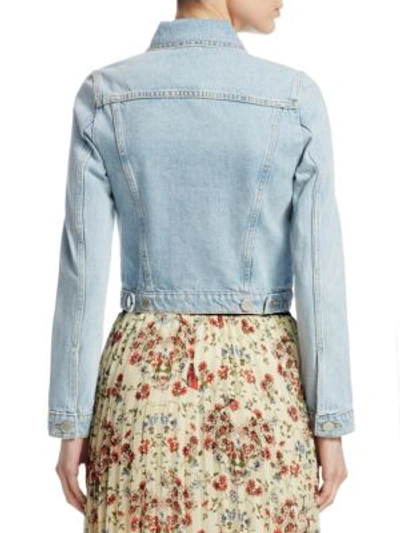 Shop Maje Vivou Cropped Denim Jacket In Blue