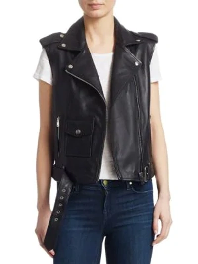 Shop Maje Baldwin Belted Leather Moto Vest In Black