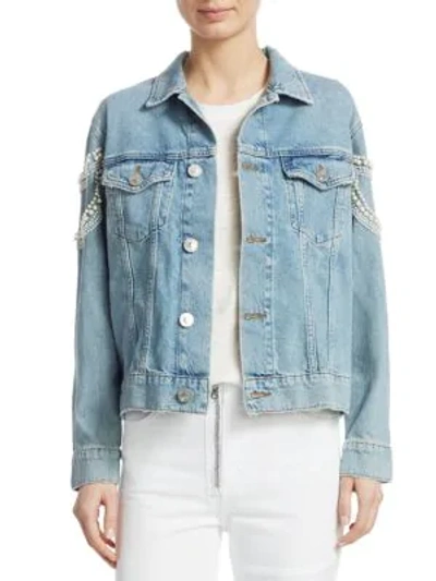 Shop Sandro Cuba To Paris Eriko Beaded Denim Jacket In Blue Vintage Denim