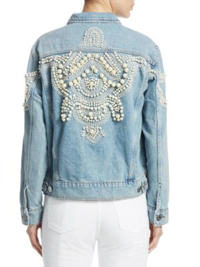 Shop Sandro Cuba To Paris Eriko Beaded Denim Jacket In Blue Vintage Denim