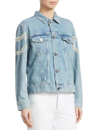 Shop Sandro Cuba To Paris Eriko Beaded Denim Jacket In Blue Vintage Denim