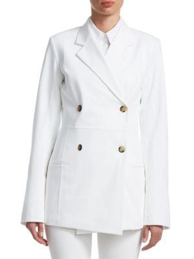Shop Helmut Lang Double-breasted Cotton Blazer In Optic White
