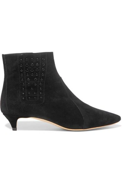 Shop Tod's Studded Suede Ankle Boots In Black