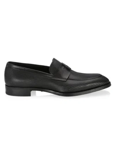 Shop Giorgio Armani Illusion Stripe Leather Loafers In Black
