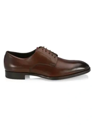 Shop Giorgio Armani Derby Leather Dress Shoes In Brown