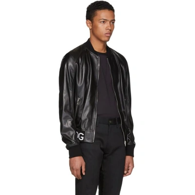 Shop Dolce & Gabbana Dolce And Gabbana Black Leather Bomber Jacket In N0000 Blk