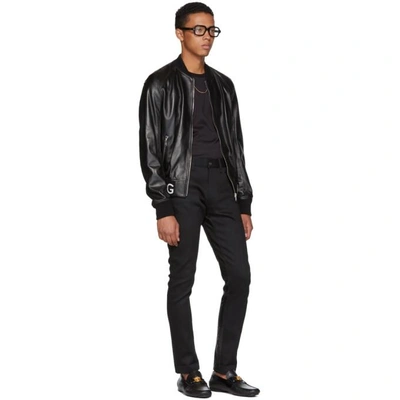 Shop Dolce & Gabbana Dolce And Gabbana Black Leather Bomber Jacket In N0000 Blk