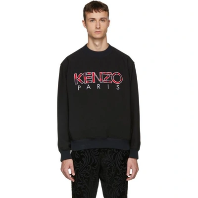 Shop Kenzo Black Woven Logo Sweatshirt In 99.blk.rd.