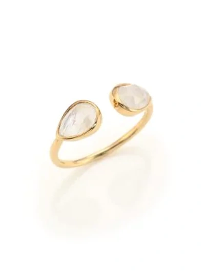 Shop Jacquie Aiche Double Teardrop Moonstone & 14k Yellow Gold Cuff Ring In Gold Moonstone