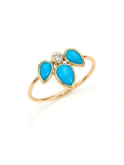Shop Zoë Chicco Diamond, Turquoise & 14k Yellow Gold Ring In Gold Turquoise
