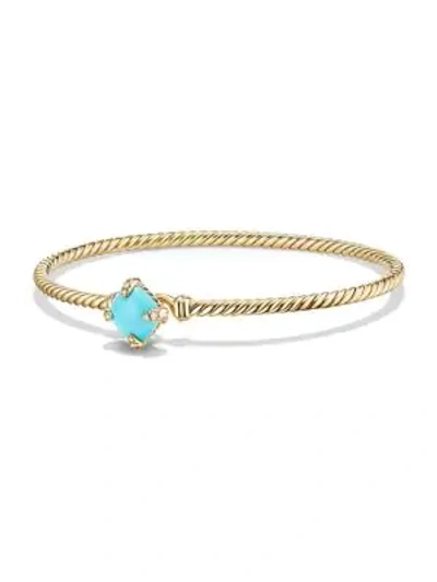 Shop David Yurman Châtelaine® Diamond & Gemstone Cabled 18k Gold Bracelet In Turquoise