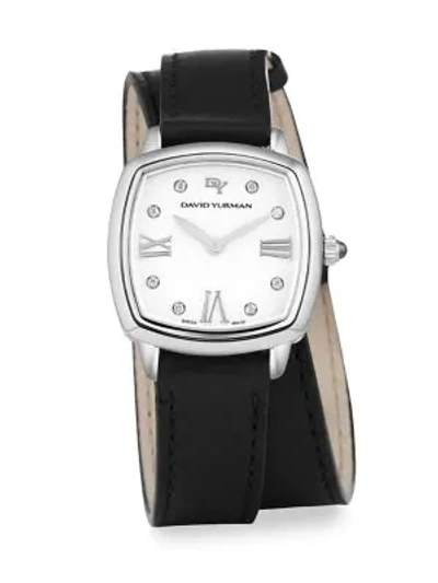 Shop David Yurman Albion 27mm Leather Swiss Quartz Watch With Diamonds In Black White