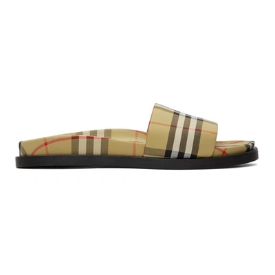 Shop Burberry Yellow Ashmore Slides In Antylw