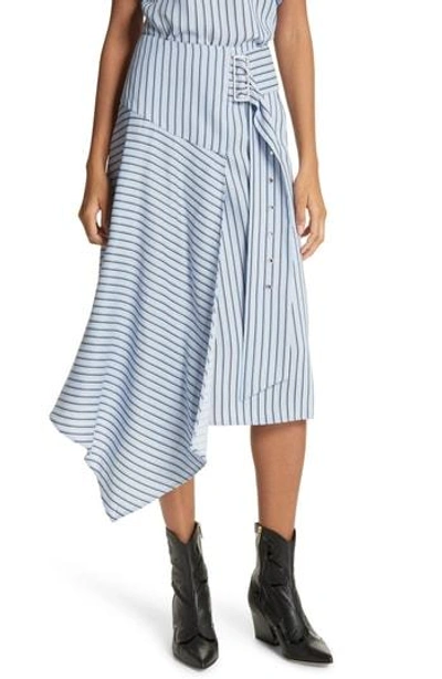 Shop Tibi Stripe Midi Skirt In Blue Multi