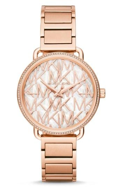 Shop Michael Kors Portia Bracelet Watch, 37mm In Rose Gold/ Mop/ Rose Gold