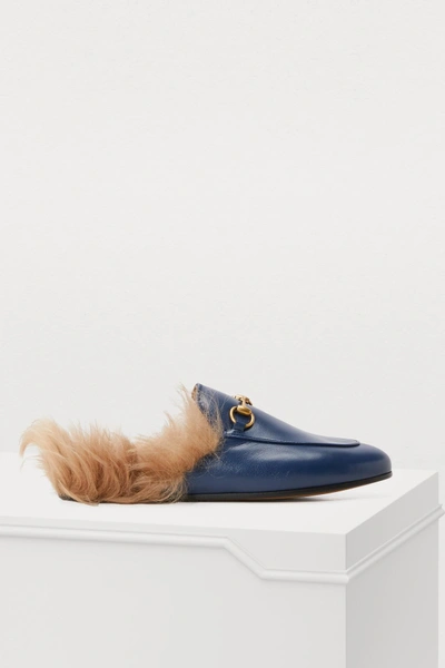 Shop Gucci Princetown Fur Loafers In Blue