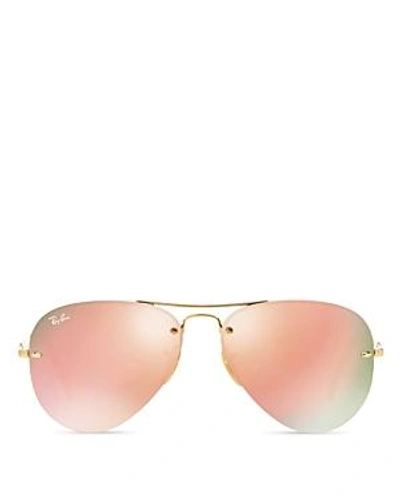 Shop Ray Ban Ray-ban Unisex High Street Mirrored Rimless Aviator Sunglasses, 59mm In Gold/light Brown Mirror