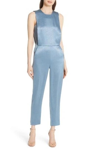 Shop Theory Remaline Double Sateen Jumpsuit In Blue Heron