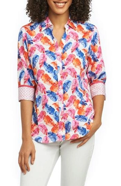 Shop Foxcroft Mary Layered Palms Wrinkle Free Shirt In Multi