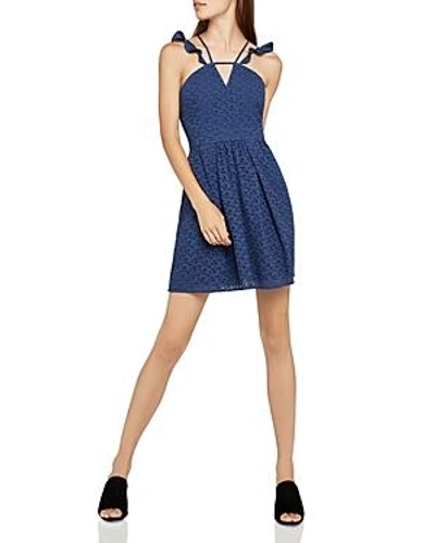 Shop Bcbgeneration Strappy Eyelet Fit-and-flare Dress In Ensign Blue