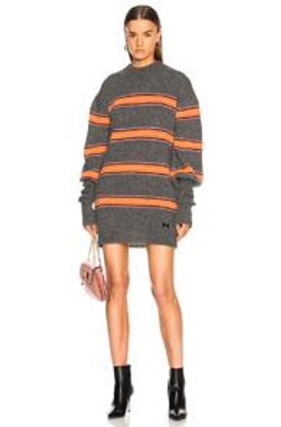 Shop Msgm Striped Oversized Sweater In Grey & Orange