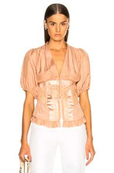 Shop Icons Objects Of Devotion Corset Top With Puff Sleeves Top In Nude. In Tint