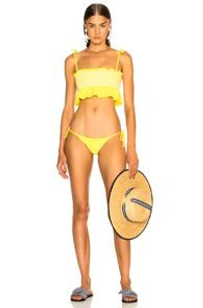 Shop Lisa Marie Fernandez Selena Smocked Bikini Set In Yellow