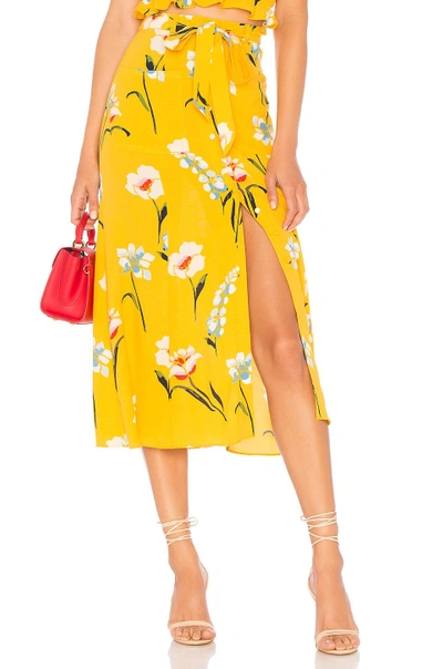 Shop L'academie The Andres Midi Skirt In Yellow Meadow Floral