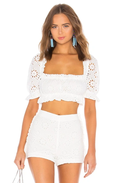 Shop Lpa Cropped Peasant Top With Puff Sleeves In White