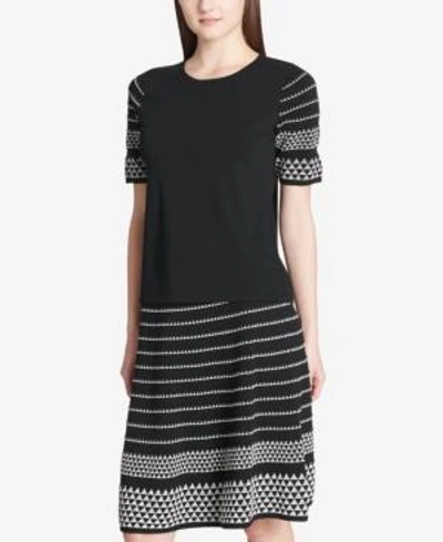 Shop Calvin Klein Jacquard-sleeve Sweater In Black