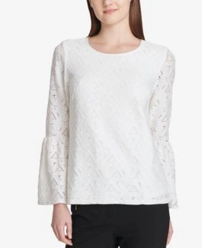 Shop Calvin Klein Lace Bell-sleeve Top In Soft White