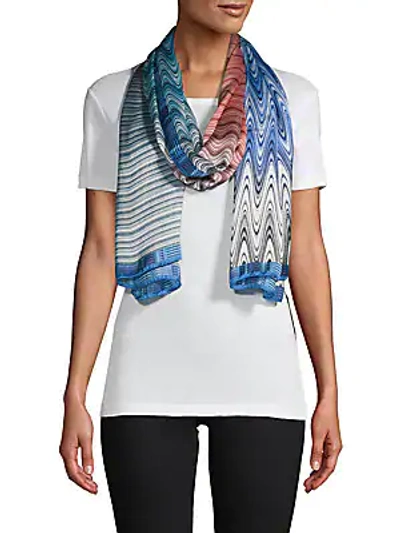 Shop Missoni Wave Silk Scarf In Blue Multi