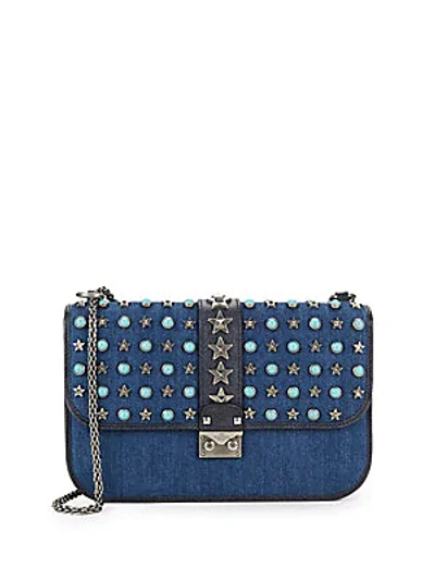 Shop Valentino Studded Shoulder Bag In Blue