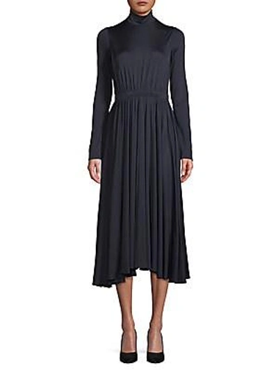 Shop Valentino Gathered Silk A-line Midi Dress In Navy