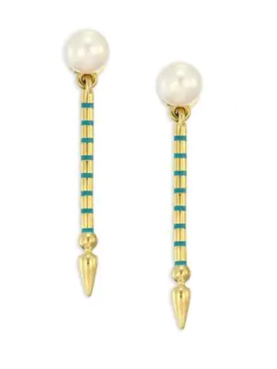 Shop Sarah Hendler Shirley White Pearl & 18k Yellow Gold Single Spear Drop Earrings In Gold Multi