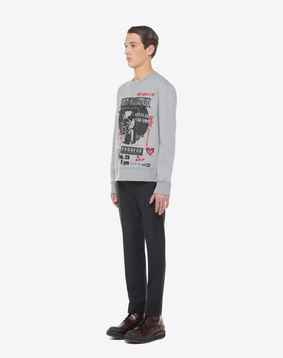 Shop Valentino Concert-print Crew-neck Sweatshirt With Embroidered Detailing In Grey
