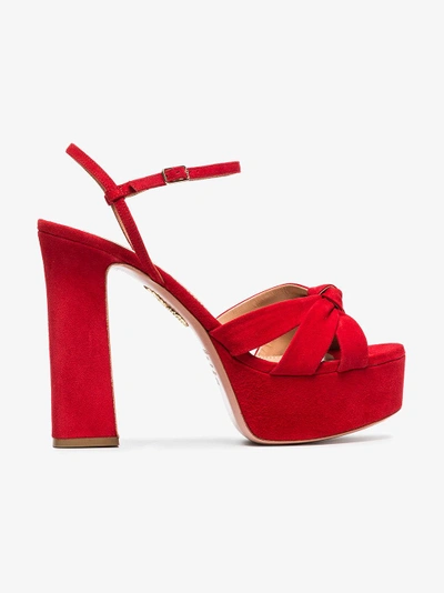 Shop Aquazzura Red Baba Plateau 125 Suede Platform Sandals