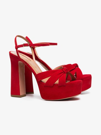 Shop Aquazzura Red Baba Plateau 125 Suede Platform Sandals