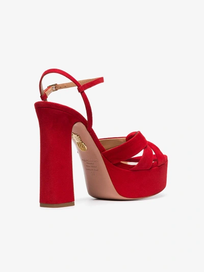 Shop Aquazzura Red Baba Plateau 125 Suede Platform Sandals